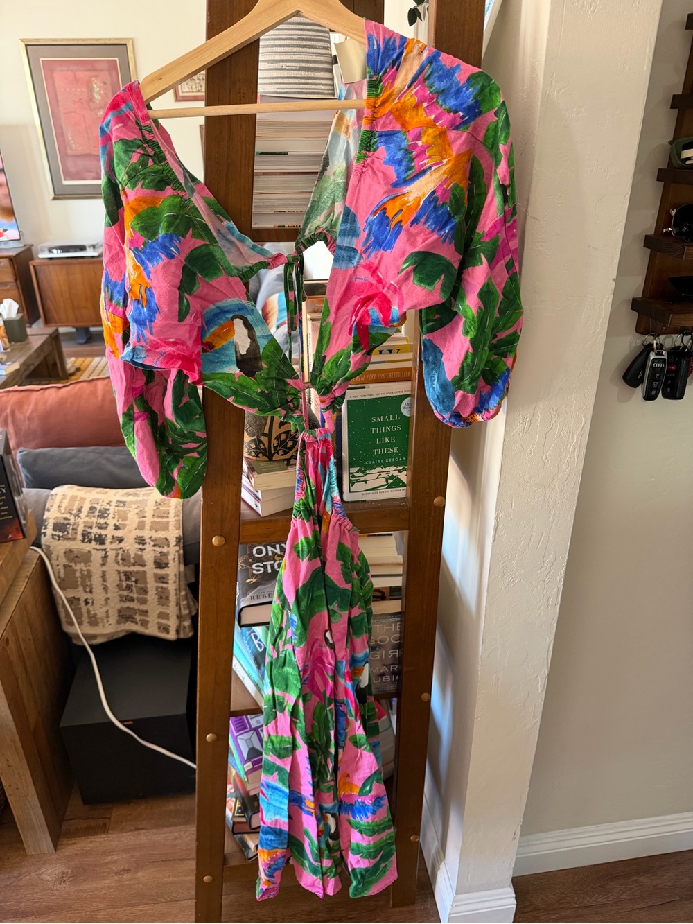FARM Rio Pink Floral Tie-Front Maxi Dress with Green & Blue Accents